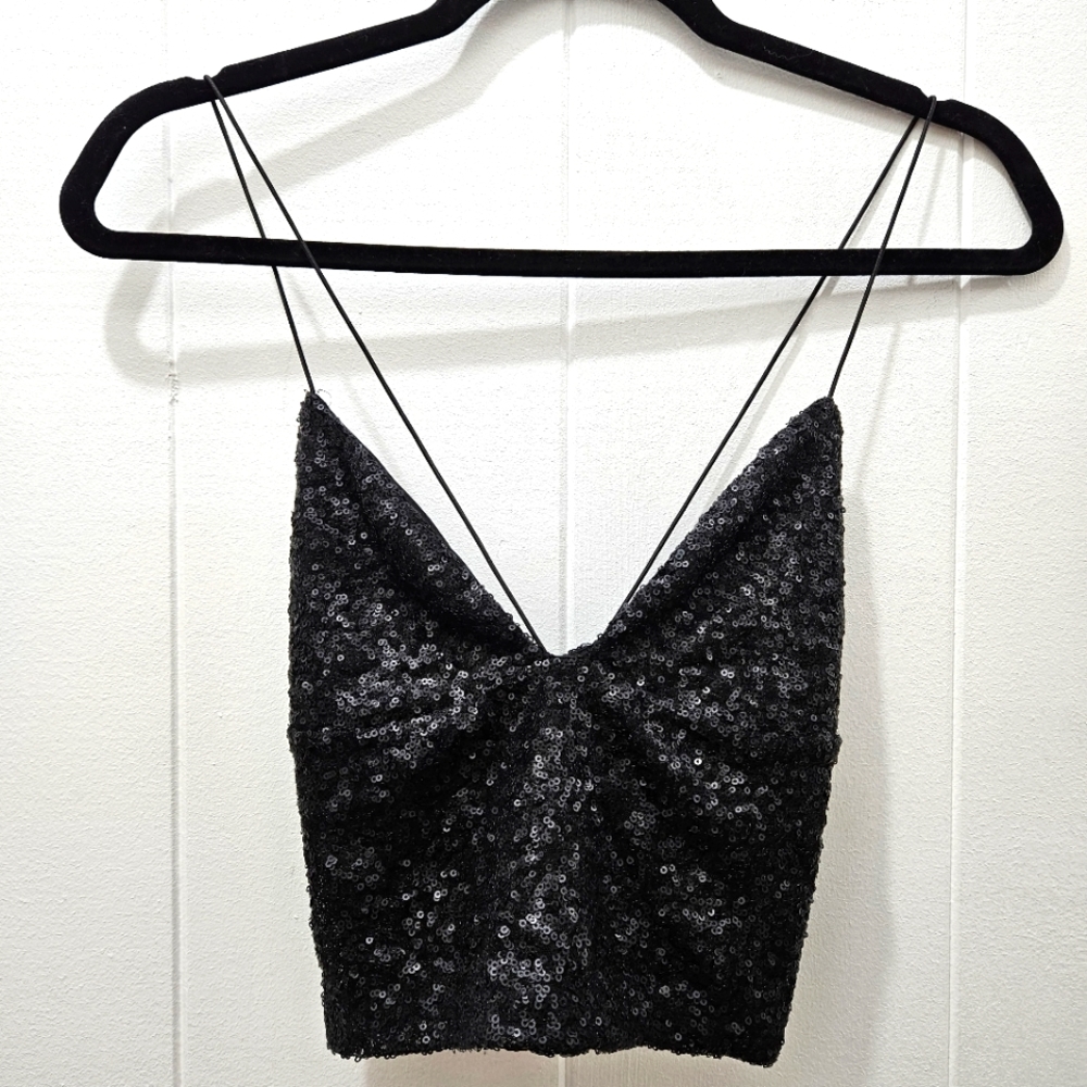 Y2K Black Sequin Urban Outfitters Party Crop Top Size Med